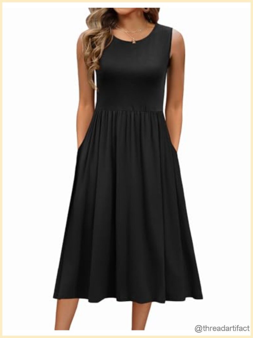 Sleeveless Tank Midi Dress with Pockets Floral A-Line Casual T-Shirt Dress